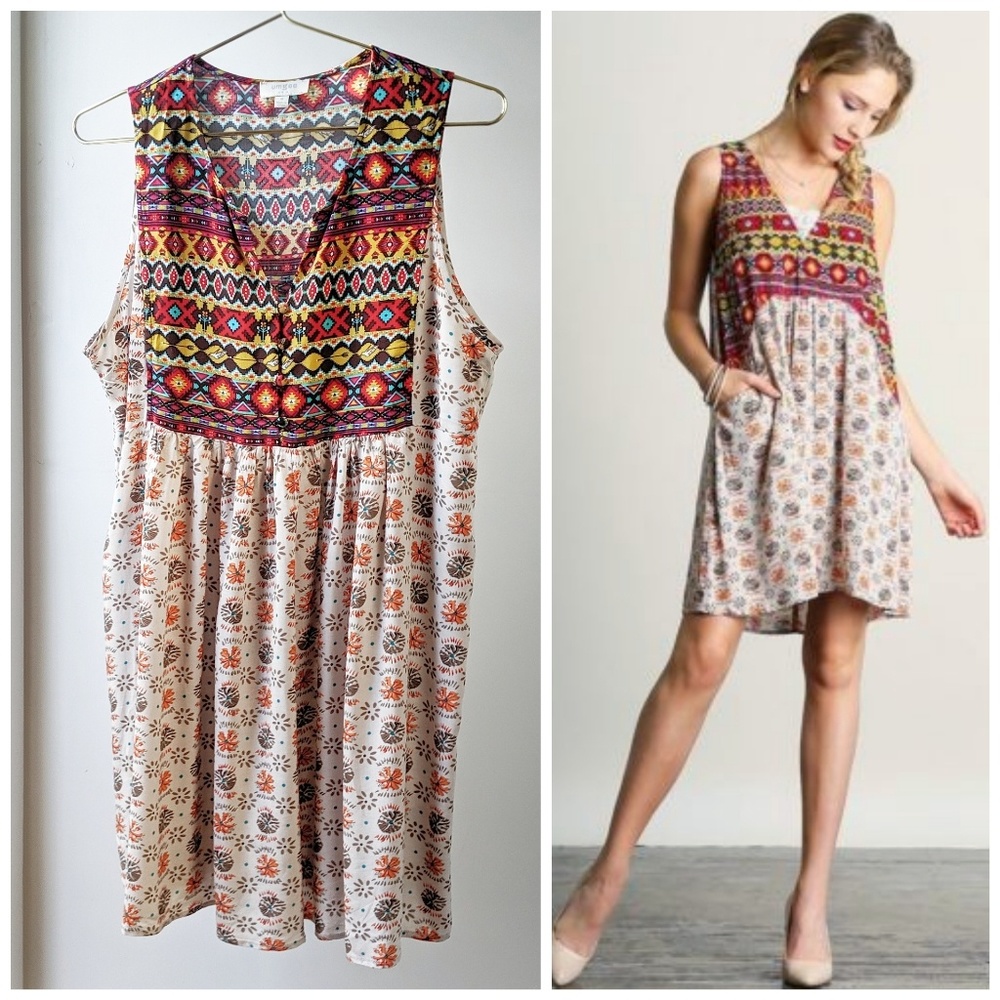Umgee Western Tribal Babydoll Bohemian Dress - Picture 3 of 7